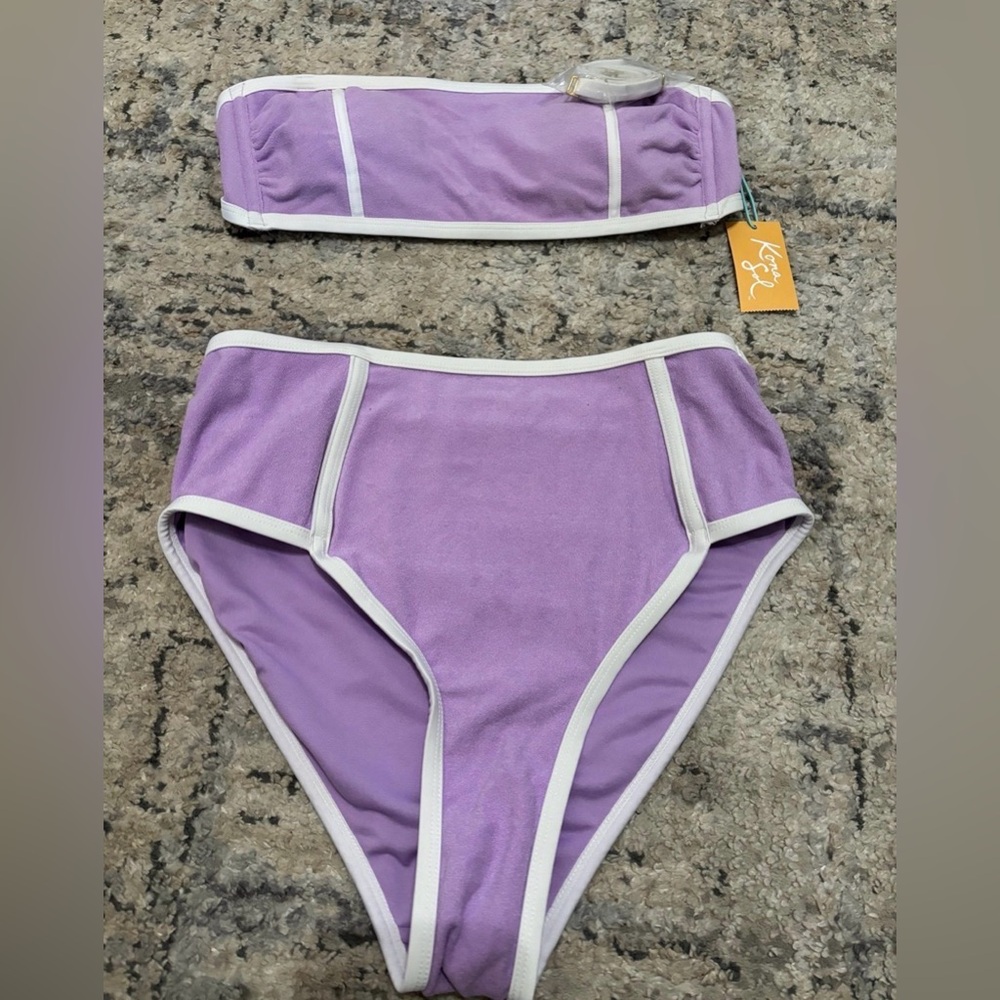 Kona Sol Purple and White Bikini 2 piece Set medium